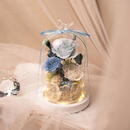 【靜謐】Baby藍 永生花 乾燥花 玻璃罩客製化夜燈 數字 情人 生日