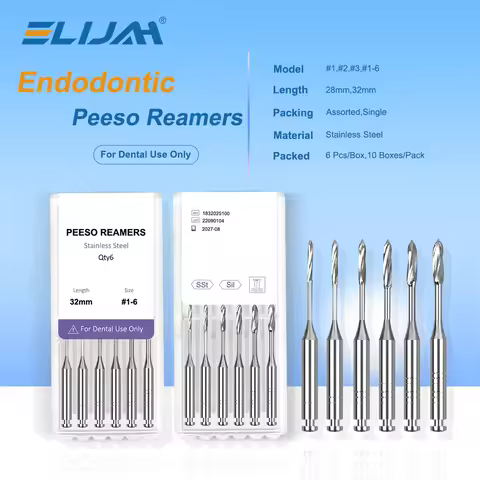 ELIJAH Dental Peeso Reamers 6Pcs/Box 28mm/32mm Engine Use Endodontic Reamers Drill Burs Peeso Reamer