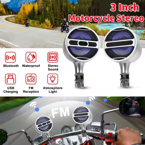 200W*2 Motorcycle FM Radio with LED Atmosphere Light Stereo Bluetooth Speaker Motorbike Audio MP3