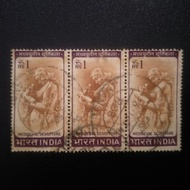 1966 Stamp India-Strips of 3-Complete Used Stamp-Woman Writing A Letter-Medieval Sculpture-With Spec
