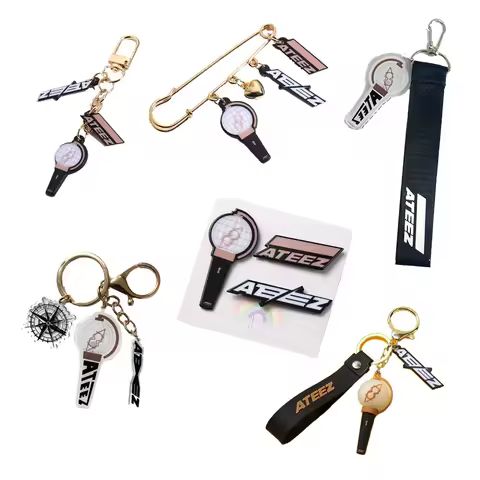 Kpop ATEEZ Brooch Keychain 3pcs/Set Lightstick Pendant Bag Hat Clothes Pins Accessories Key Ring Yeo