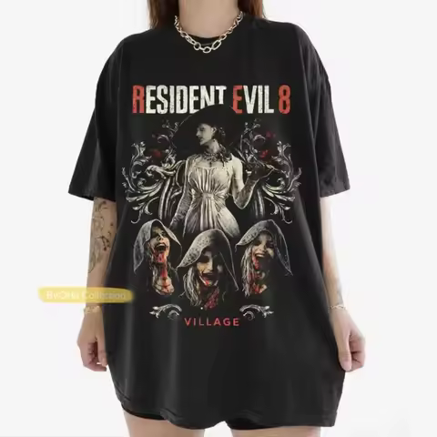 Vintage Resident Evil Village T-Shirt Lady Dimitrescu Horror Tee Graphic Short Sleeve Women's T-shir