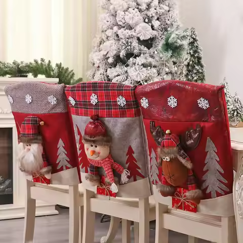 1pc Christmas Chair Cover 3D Cartoon Home Table Dinner Chair Seat Cover Decoration Xmas Party New Ye