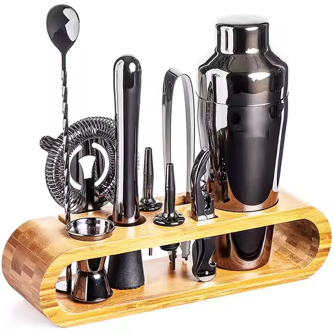 Mixology Bartender Kit: 10-Piece Bar Tool Set with Stylish Bamboo Stand | Perfect Home Bartending Ki