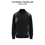 Universal Traveller Mockneck Argyle Pattern Knitted Cardigan - KS23031