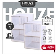 [HOUZE] SoleMate EZ Stackable Click on Lid Shoe Boxes Fits: Size 47 [Pack of 4] - Storage | Organizer | Cabinet