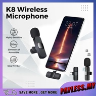 K8 TyepC Wireless Lavalier Microphone Plug & Play Mini Clip-On Lapel Mic for Recording Vlog YouTube 