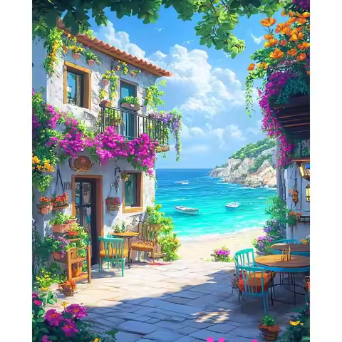 RUOPOTY Diy Paint By Numbers Kit For Adults Unique Gifts Art Kits For Adults A Seaside Cottage Paint