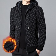 Cozy Up Mens Hooded Cardigans ซิปขึ้นสายถักเสื้อกันหนาวเสื้อแจ๊กเก็ตกับกระเป๋า