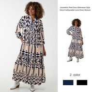 Malaysia Stock Women's Geometric Print Loose Bohemian Dress - mlily.my