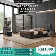 ⭐ Free Installation ⭐ ZONE Bedroom Set Queen & King | Almari 6x8 8x8 | Katil | Meja Solek | 140-03
