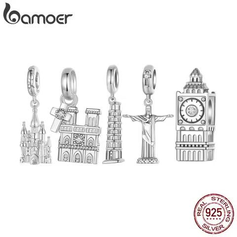 BAMOER 2024 New Solid 925 Sterling Silver Classic Building Castle Charm Beads fit Charm Bracelet Jew