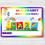 - 26 pages of ABC Alphabet learn to write and trace bright colors laminated A4 paper size / Rainbow 
