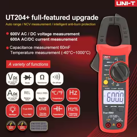 UNI-T UT204 Plus Series Clamp Ammeters. UNI T Temperature Voltage Tester LCD Digital Current Clamp A