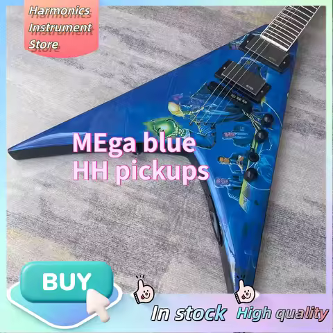 Blue DM MEGA V Electric Guitar Dual EMG Active Pickups, Fixed Bridge, Metal Band Stage Performance I