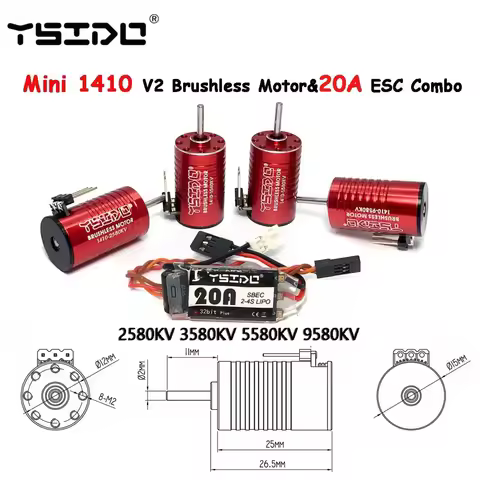 YSIDO Mini 1410 V2 Brushless Motor 2580KV 3580KV 5580KV 9580KV w/ 20A ESC Combo for Kyosho Mr03 Pro 