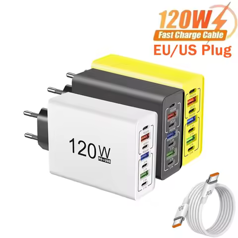 Total 120W USB Fast Charger Multi-Ports Type C Quick Charge 3.0 Phone Charge Adapter For iPhone Sams