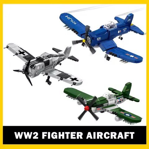 MOC Military WW2 Germany US Airforce FW190 P-51 Mustang F4U Corsair Fighter Aircraft Model Building 