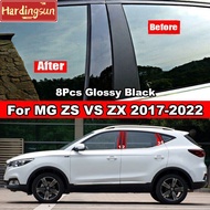 For MG ZS EV ZX ZST VS 2017-2022 8Pcs Car Window Door Column B C Pillar Post Cover Trim Glossy Black Carbon Fiber Mirror Effect PC Material Sticker Styling Accessories