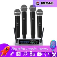 BOMGE 4 Channel Professional Wireless Microphone System with Cordless 4 Handheld Mics, Ideal for Home Party Singing Karaoke Meeting Church Event TV Speaker