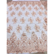 Kain Lace Meter( Peach ) / Lace Fabric Beaded / Embroidery Lace Fabric for high grade dresses baju pengantin