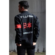 JAKET JEANS HITAM PRIA ORIGINAL LOGO JEPANG BORDIR BEST SELLER JACKET