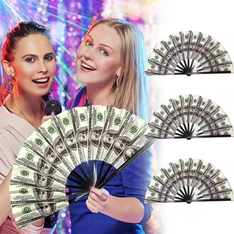 Realistic Dollar Bill Printed Handheld Fan Lightweight Plastic Foldable Fan for Outdoor Events Parti