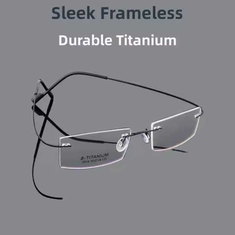 Square Titanium Alloy Screwless & Frameless Unisex Optical Glasses Frame, Women Men Eyeglasses Glass