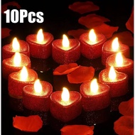 10Pcs Glitter Love Heart LED Candles Battery Operated Tea Lights Flameless Candles Valentine's Day Wedding Party Decoration