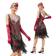 1920s Flapper Dress Long Fringed Gatsby Dress Roaring 20s Sequins Beaded Dress Vintage Art Deco Dress