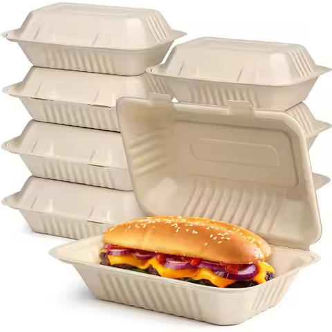 9 x 6 Clamshell Take Out Food Containers Disposable To Go Containers, Compostable To Go Boxes, Biode