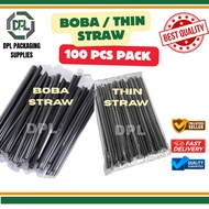 Boba / Thin Straw Thick Black Straw Milk tea Straw / Juice Straw 21cm / 23cm / Thin Slim Straw