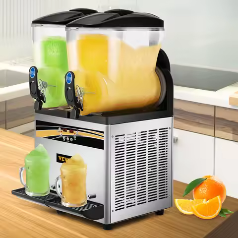 SucceBuy 2x15L Commercial Slushy Machine Tank Margarita Maker 1000W Stainless Steel Smoothie Frozen 