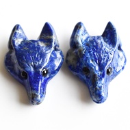 Wholesale 2pcslot Fashion natural Lapis Lazuli Carved wolf head shape Pendants for Necklace jewelry making Free shipping