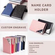 CUSTOM ENGRAVE Personalized PU Stainless Steel Business Card Holder Name Card Credit Debit Card Hold