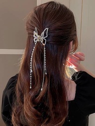 鑲有鑽石的蝴蝶結流蘇裝飾髮夾,優雅