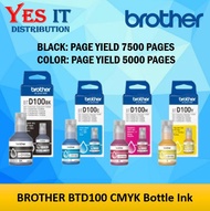 Brother Original Genuine Dye Ink BTD100 (BLACK / CYAN / MAGENTA / YELLOW) Bottles Ink