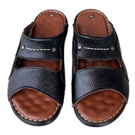 Dép da nam quai ngang Trường Hải màu đen may viền da bò thật DN150