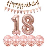 2 Balloons Number 18+ haappy Birthday Garland + Rose Gold Banner foil Balloon 18th Birthday Decorati