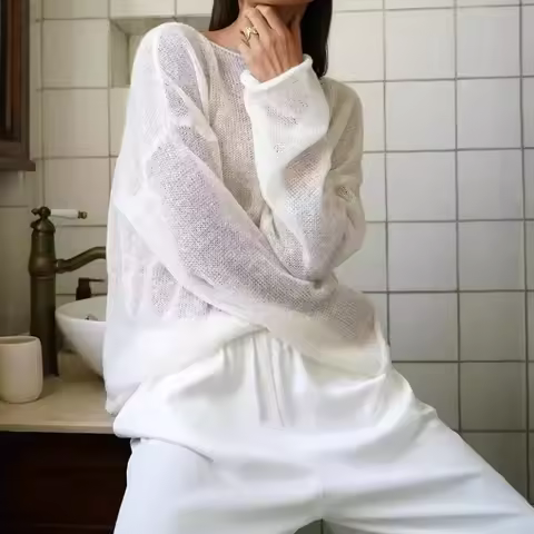 Elegant Sweater Women 2024 Summer Autumn Casual Fashion Loose Women Pullovers Chic Pink White Jumper