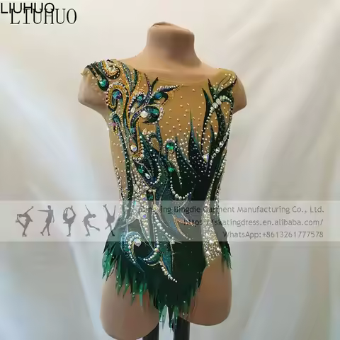 Girls Ice Skating Dress Girls Women Elegant Ombre Blue Rhythmic Dress Competition Performance Dance 