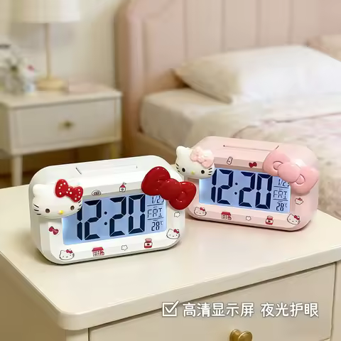 Hello Kitty Mini Alarm Clock Bright Bedhead Small Alarm Clock Portable Multi Functional Student Dorm