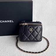 新款芯片款！Chanel 香奈兒 方盒子包 mini 黑金荔枝皮 新標