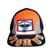 Latest mesh transportation agency hat, black orange embroidered transportation agency hat