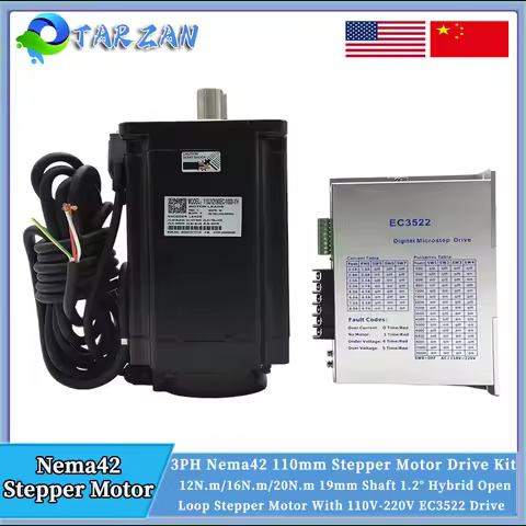 Nema 42 3Phase Hybrid Open Loop Stepper Motor 19mm Shaft 12/16/20Nm 110V-220V 1.2° 6A 110mm Motor AC