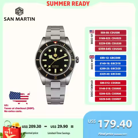 San Martin 40mm NH35 Automatic Men Diving Watch 20ATM Waterproof BB58 Sapphire Wristwatch BGW-9 C3 L