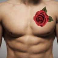 OhMyTat 心口胸部位置玫瑰花 Rose Chest 刺青圖案紋身貼紙 (2張)