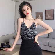 LUNAáo girl phố nữ dép nữ xinh Đôi V-Neck Thin Strap Letter Sling Tie Vest Đối với phụ nữ mỏng hơn