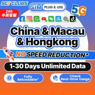 China & HongKong & Macau SIM Card 5G High Speed Internet 1-30Days 300MB-5GB Data Unlimited Travel Da