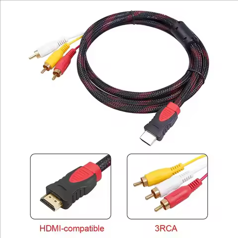 HDMI-compatible to 3RCA Cable 1.5M with HDMI 1.4 to AV Cord HD Audio Video Wire